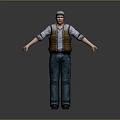 Man Wearing Blue Shirt Yellow Vest And Blue Pants With Cap Arms Outstretched
