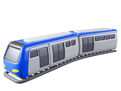 Blue and Gray Subway Model with Two Car Design Windows Doors and Track 3d model