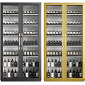 Modern Wine Cabinets Featuring Glass Doors And Filled With Various Wine Bottles