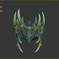 Intricate Sharp Spiked Decorative Helmet With Metallic Structure And Red Gold Accents
