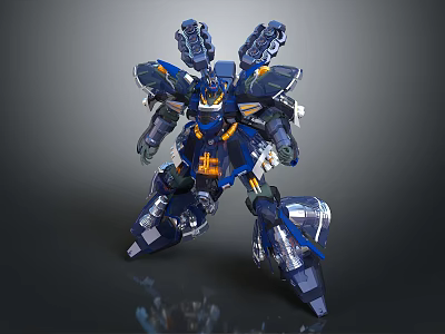 Futuristic Blue And Yellow Armored Mech Game Movie Character With Mechanical Weapons And Detailed Design 3d model