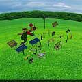 Outdoor Playground Fitness Equipment With Swings Slides Parallel Bars Benches And Children Playing
