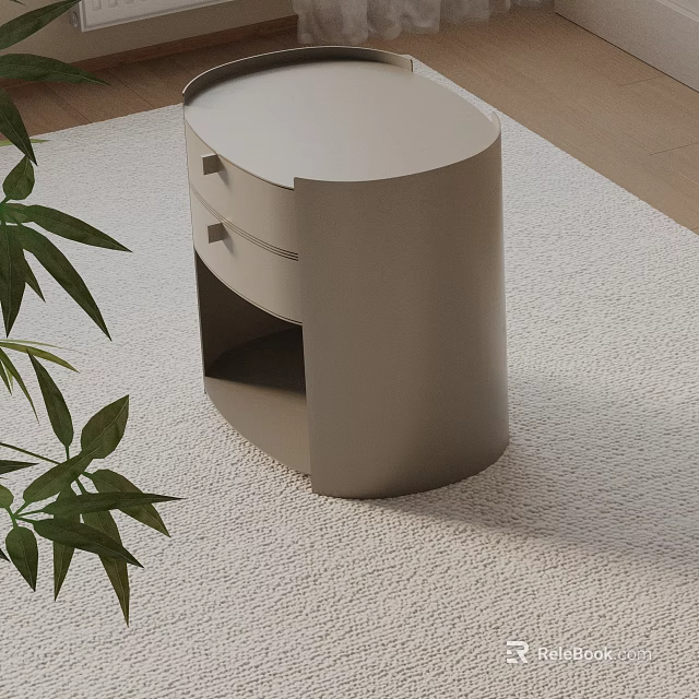 Sleek Modern Bedside Table With Two Drawers And Light Beige Finish 3d model 