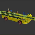 Yellow Construction Flatbed Vehicle With Traffic Cones And Black Seat 3d model