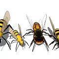 Flying Animals Bees in Various Sizes and Colorful Striped Patterns 3d model