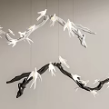 Branch Shaped Chandeliers With White Bird Decor In Black And White Design