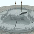 Circular Stone Platform With Balustrade Steps And Decorative Pillars On Paved Floor 3d model