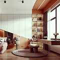 Bright Modern Kids Room Interior With Cozy Bed Bookshelf Round Rug And Wooden Floor