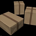 Set Of Three Brown Kraft Cardboard Boxes Tied With Cross Straps