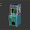 Blue Arcade Game Machine Featuring Colorful Cartoon Graphics Screen Coin Slot And Control Buttons