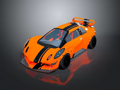 Orange Racing Car with Black Stripes Rear Spoiler and High Performance Design 3d model