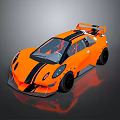Orange Racing Car with Black Stripes Rear Spoiler and High Performance Design