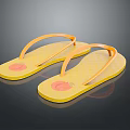 Yellow Flip Flops with Orange Straps and Pink Pattern on Sole 3d model