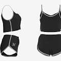 Black Sports Crop Top And Shorts Set With White M Logo And Gray Trim