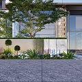 Landscape Feature Wall Design With Lush Plants Colorful Flowers And Modern Building Facade