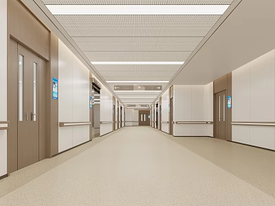 Hospital Outpatient Corridor With Bright Lighting Spacious Design And Clean Walls 3d model