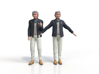 Elderly Men In Dark Jackets Light Pants And Brown Shoes Gesturing With Extended Arms 3d model