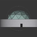 Cartoon Scene of Round White Building With Geometric Glass Dome And Interior Details