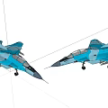Two Blue Camouflaged Fighter Jets Parked Side by Side on White Surface 3d model