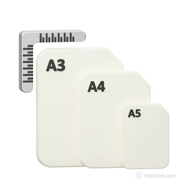 Different Paper Sizes A3 A4 A5 Comparison With Measuring Ruler Tool 3d model 