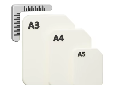 Different Paper Sizes A3 A4 A5 Comparison With Measuring Ruler Tool 3d model