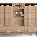 Traditional Chinese Style Wooden Chest of Drawers with Multiple Drawers Open Shelf and White Ornaments
