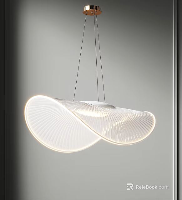 Modern Wave Shaped White Chandelier With Ribbed Texture And Soft Lighting 3d model 