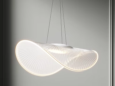 Modern Wave Shaped White Chandelier With Ribbed Texture And Soft Lighting 3d model