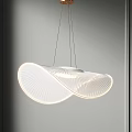 Modern Wave Shaped White Chandelier With Ribbed Texture And Soft Lighting 3d model