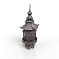 Traditional Chinese Lantern With Intricate Carved Patterns And Pagoda Style Top
