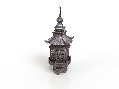 Traditional Chinese Lantern With Intricate Carved Patterns And Pagoda Style Top 3d model