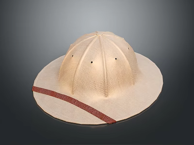 Light Colored Wide Brimmed Hat With Red Strap Daily Life Essential 3d model