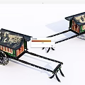 Two Traditional Ornate Carriages With Dragon Patterns Green Body And Wooden Wheels
