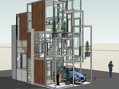 Modern Single Family Villa With Glass Walls Wooden Panels And Car Parking 3d model