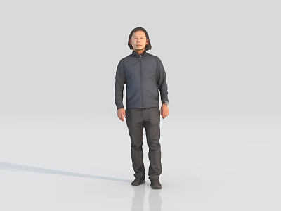 Man Standing Against White Background Wearing Dark Jacket Pants And Shoes 3d model