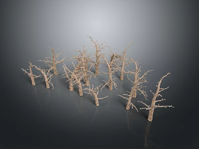Scenic Landscape View Of Group Of Dry Leafless Trees On Gray Background 3d model
