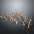 Scenic Landscape View Of Group Of Dry Leafless Trees On Gray Background