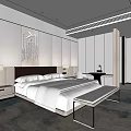 Modern Hotel Guest Room Interior With White Bed Nightstand Lighting And Carpet