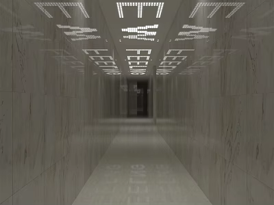 Spacious Marble Corridor With Ceiling Lights And Smooth Floor Leading To Door 3d model