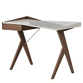 Modern Desk With Metal Tabletop Wooden Drawer And Cross Legs Design