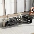 Black Marble Coffee Table With Metal Side Table White Vase And Flowers In Modern Interior