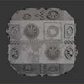 Intricate Gray Mechanical Cube Device With Surface Circular And Square Components 3d model