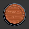 Decorative Wooden Barrel With Orange Body Blue Metal Hoops And Wood Grain Texture