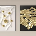 Modern Wall Decor With White Black Background Gold Wave Texture And Spheres 3d model