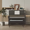 Modern Interior With Black Piano Bench Sheet Music Drawing Board And Art Supplies