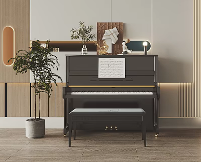 Modern Interior With Black Piano Bench Sheet Music Drawing Board And Art Supplies 3d model