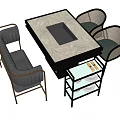 Modern Dining Table Set With Rattan Chairs Gray Bench Metal Frame And Glass Shelf