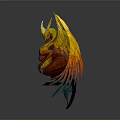 Fantasy Mythical Winged Creature with Golden Red Wings Horned Head And Blue Glowing Tail