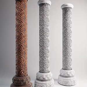 Chinese style pillar Xiangyun solid wood pillar 3d model