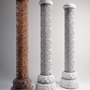 Chinese style pillar Xiangyun solid wood pillar 3d model